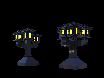 Traditional Style Outdoor Garden Lights With Illuminated Windows And Square Base 3d model