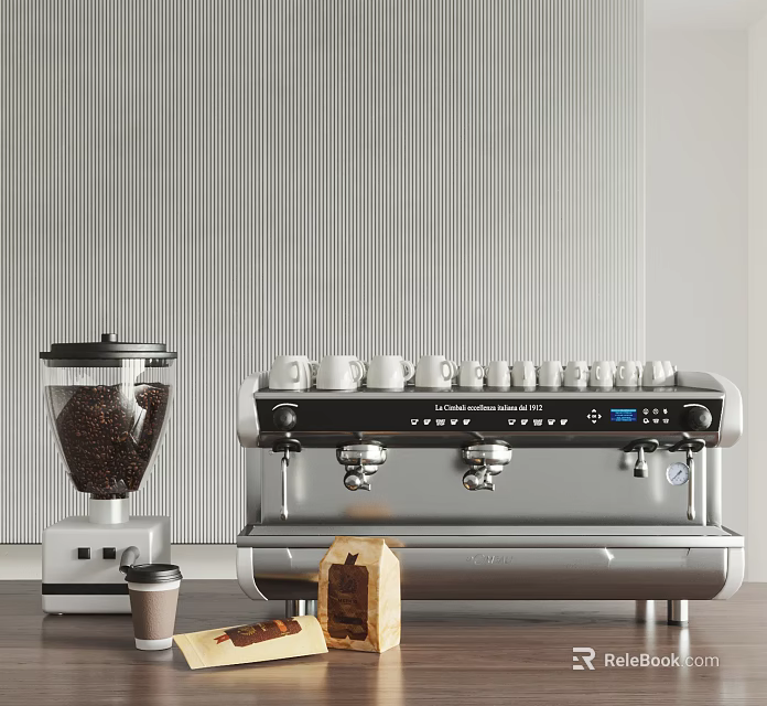 Kitchen Counter With Espresso Machine Coffee Grinder And Multiple Coffee Cups 3d model 