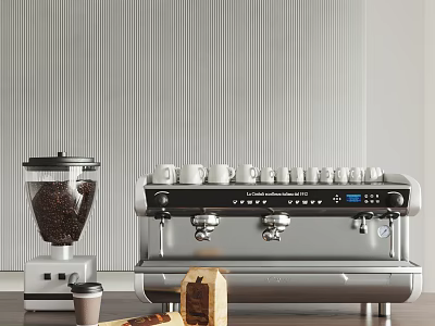 Kitchen Counter With Espresso Machine Coffee Grinder And Multiple Coffee Cups 3d model
