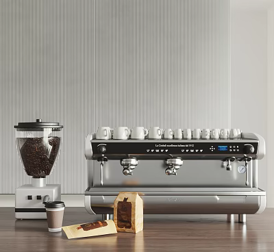 Kitchen Counter With Espresso Machine Coffee Grinder And Multiple Coffee Cups 3d model