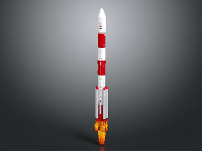 Red And White Rocket Launching With Flames At Base Detailed Model 3d model