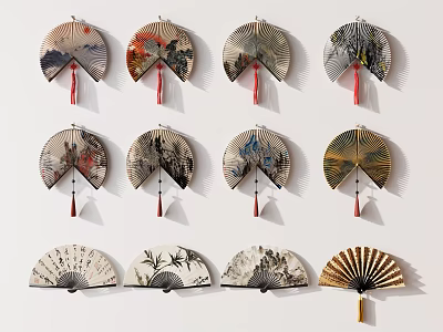 Decorative Fan Shaped Wall Hangings With Traditional Artistic Patterns For Home Decor 3d model
