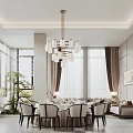Luxurious Modern Private Dining Room With Round Table Chandeliers And Sofa 3d model