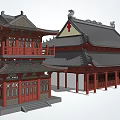 Ancient Chinese Traditional Architecture With Classic Roof Red Pillars And Overhanging Eaves