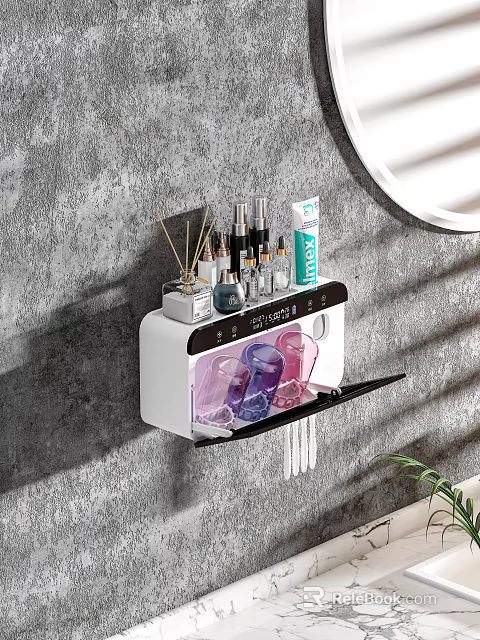 Wall Mounted Bathroom Cabinet Rack With Toiletries Skincare Products And Toothpaste Cups 3d model 