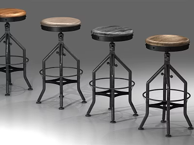 Industrial Style Bar Stools With Metal Frames And Round Wooden Seats 3d model