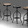 Industrial Style Bar Stools With Metal Frames And Round Wooden Seats