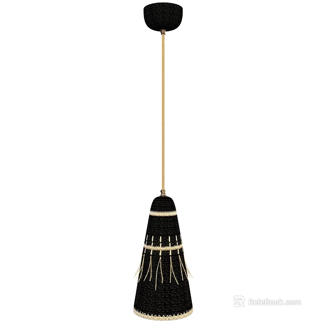 Bohemian Black Macramé Chandelier With Tassel Fringe And Gold Accent For Home Interior 3d model 