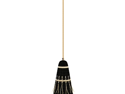 Bohemian Black Macramé Chandelier With Tassel Fringe And Gold Accent For Home Interior 3d model