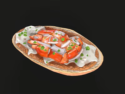 Open Faced Sandwich with Fresh Tomato Sour Cream Parsley and White Onion on Toast 3d model