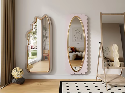 Decorative Mirrors With Scalloped Edges Pink Frame And Metallic Frames For Home Decor 3d model