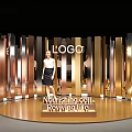 Modern Circular Display Platform With Gold Silver Pillars Woman Logo Morning Bell Reviving Life