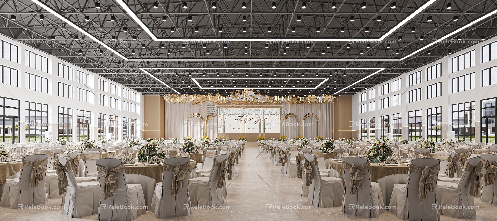 Wedding Banquet Hall Birthday Banquet Hall Factory Banquet Hall Revolving Round Table Stage Beautiful Chen 3d model