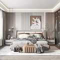 Modern Bedroom Interior With Large Bed Nightstands Wardrobe Carpet And Decorative Painting