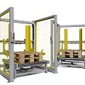 Automated Industrial Pallet Handling Equipment With Metal Frame Conveyor And Wooden Pallets