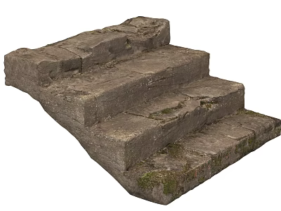 Old Stone Steps With Moss Covered Worn Stone Material Surface 3d model