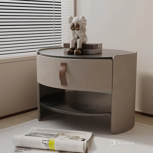 Modern Side Table With Leather Drawer Dark Top And Decorative Figurine 3d model 