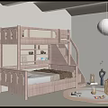 Kids Room Interior With Wooden Bunk Bed Staircase Small Table Pendant Light And Decor