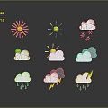 Different Weather Icons Collection Including Sun Clouds Snowflakes Raindrops And Lightning 3d model