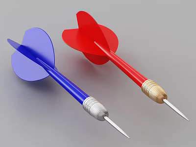 Blue And Red Darts Commonly Used In Recreational Games 3d model