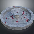 Circular Stone Fountain With Central Small Platform And Scattered Red Petals 3d model