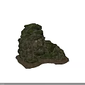 Large Natural Rock Formation With Green Moss Covered Rough Surface and Human Figure for Scale