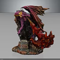 Purple Red Dragon Statue With Yellow Accents And Flame Details On Rock Base