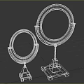 Two Decorative Round Tabletop Mirrors with Wooden Base and Metal Frame