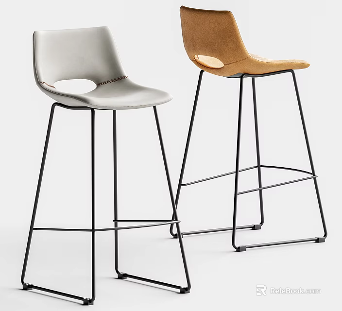 Light Gray And Tan Modern Bar Stools With Black Metal Legs 3d model 