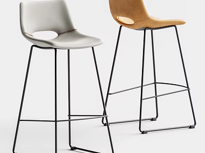 Light Gray And Tan Modern Bar Stools With Black Metal Legs 3d model