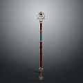 Enchanting Magic Staff With Red Shaft Blue Gemstone And Golden Top Ornament
