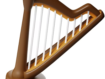 3D Model Brown Harp In Cartoon Style With White Strings And Decorative Design 3d model