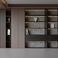 Modern Bookcase Interior Design With Wooden Panels Shelves Books And Decorative Items