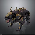 Fierce Bear Like Monster Character With Spikes Sharp Teeth Purple Orange Skin And Yellow Eyes