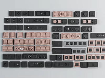 Modern Switch Panels With Black And Rose Gold Colors And Various Design Styles 3d model