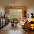 Cozy Living Room Interior With Beige Sofa Coffee Table Floor Lamp And Window Blinds