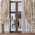 Gold Shiny Curtains With Sheer Panels For Elegant Interior Glass Door Dining Area