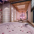Japanese Style Hotel Guest Room With Cherry Blossom Decor Wooden Lattice And Tatami