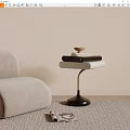 Modern Side Table with Light Gray Sofa in Living Room Featuring Stacked Books and Tray