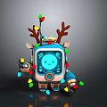 Christmas Themed Robot Figure With Reindeer Antlers Colorful Lights And Smiley Screen