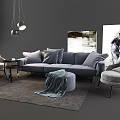 Modern Living Room With Gray Sofa Armchairs Side Tables Rug And Decorative Painting