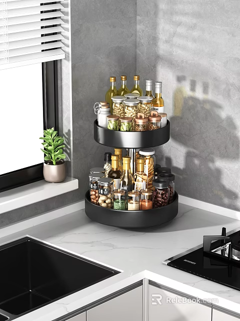 Two Tiered Rotating Spice Rack For Kitchen Countertop 3d model 