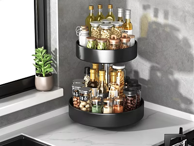 Two Tiered Rotating Spice Rack For Kitchen Countertop 3d model