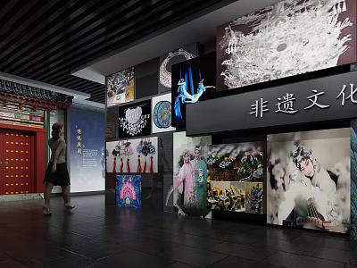Intangible Cultural Heritage Exhibition Hall Featuring Traditional Costumes Opera Masks And Artworks 3d model