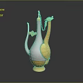 Gold And White Swan Shaped Ewer Sculpture With Intricate Carving Details