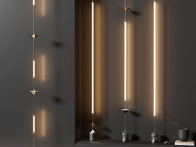 Sleek Modern Floor Lamp With Long LED Tube Design And Metal Base Against Dark Wall 3d model