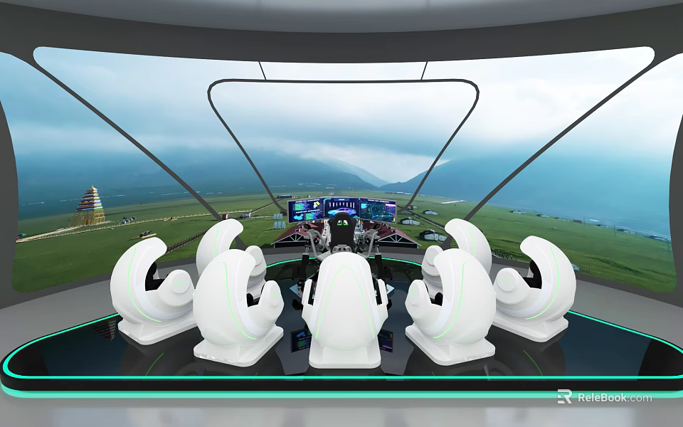 Futuristic Cockpit Interior With White Seats Control Panel And Scenic View 3d model 