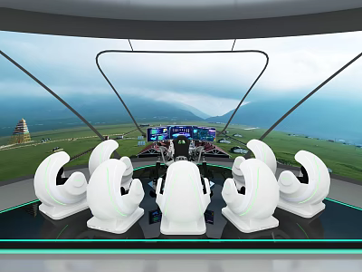 Futuristic Cockpit Interior With White Seats Control Panel And Scenic View 3d model