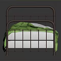 Single Metal Frame Bed With Green Quilt And White Pillow For Bedroom