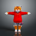 Cartoon Tiger Character In Red Hoodie Jeans With Open Arms Yellow Eyes Small Bag